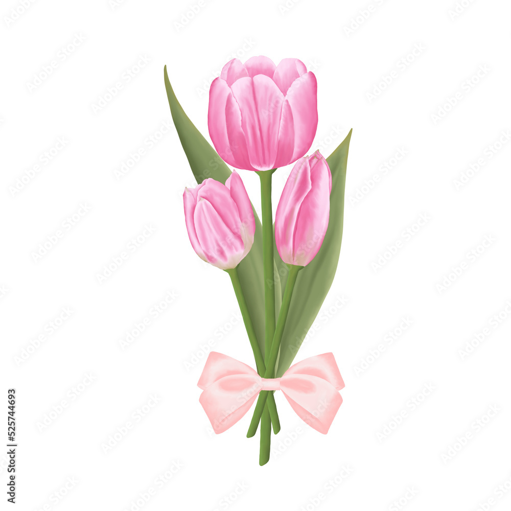 Naklejka premium Pink flowers watercolor tulip illustration.
