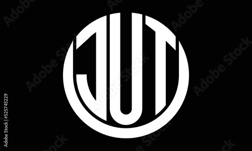 JUT three letter circle logo design vector template.  monogram symbol on black & white.