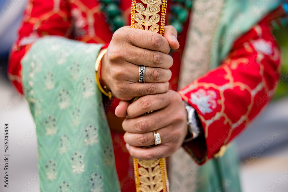 Indian Punjabi Sikh groom's wedding sword close up