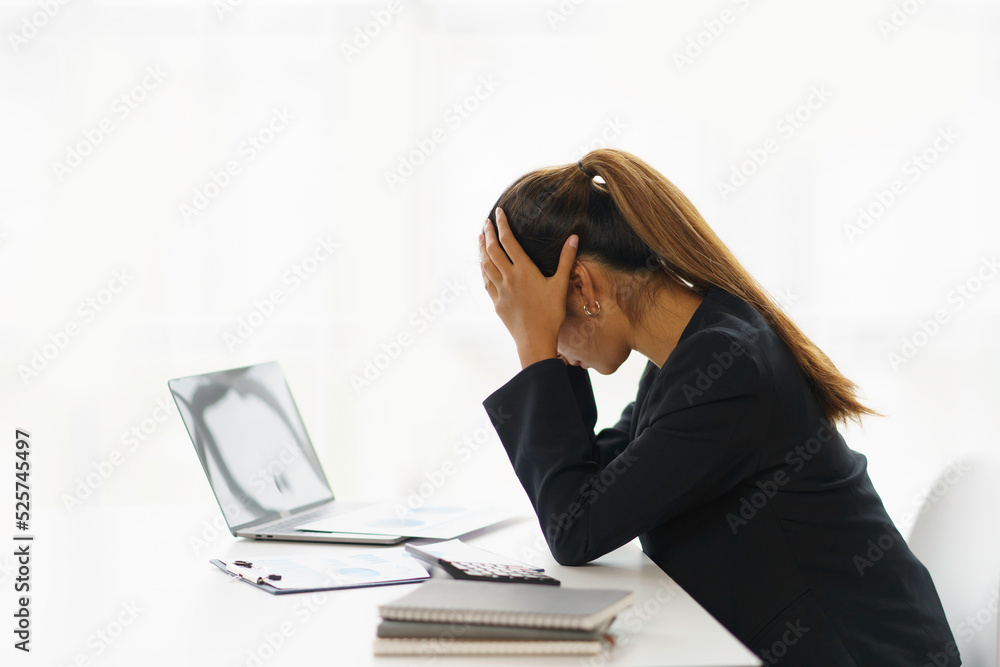 Asian business woman is stressful. bored at work and thinking a lot from unsuccessful work at the office. Asian business woman is stressful. bored at work and thinking a lot from unsuccessful work at the office.