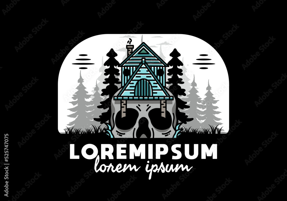 Wooden house with skull foundation illustration Wooden house with skull foundation illustration