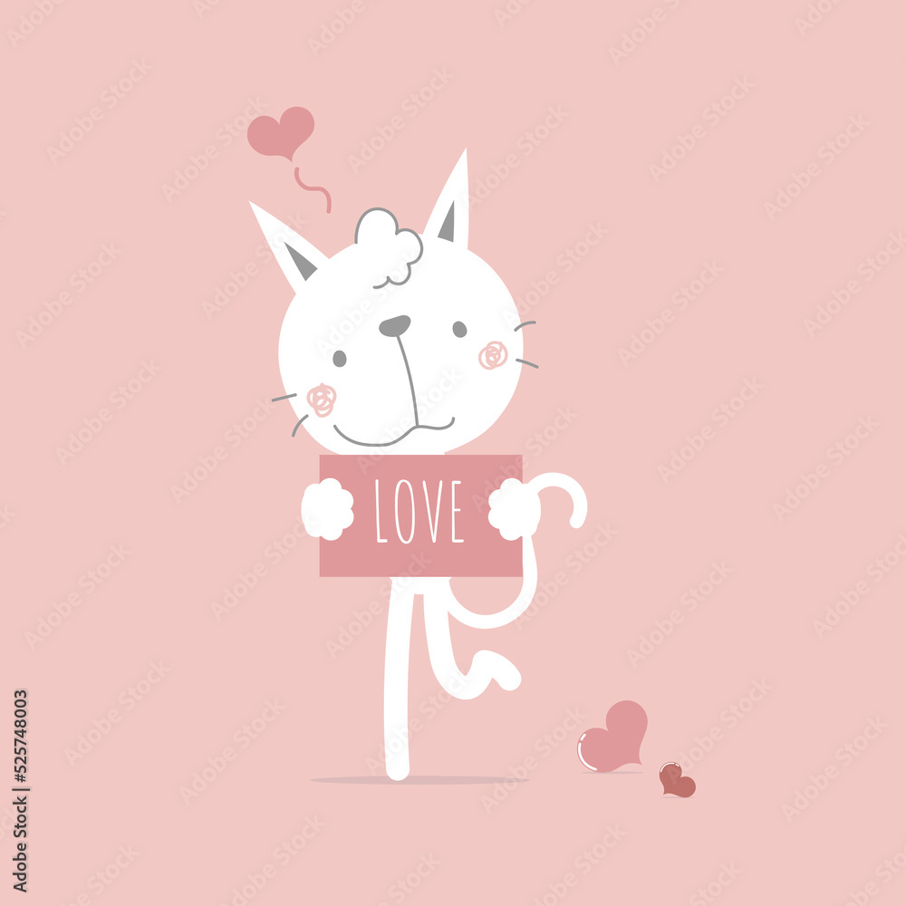cute and lovely hand drawn cat holding paper, happy valentine's day, birthday, love concept, flat vector illustration cartoon character design isolated cute and lovely hand drawn cat holding paper, happy valentine's day, birthday, love concept, flat vector illustration cartoon character design isolated