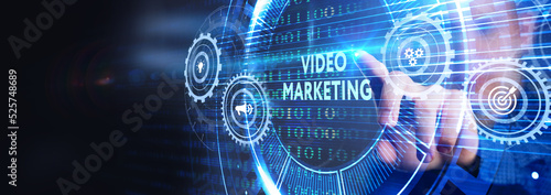 Video marketing and advertising concept on screen. Business, Technology, Internet and network concept.