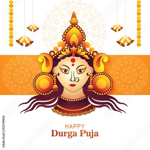 Beautiful face of goddess durga puja for shubh navratri festival background