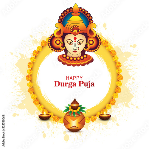 Beautiful face of goddess durga puja for shubh navratri festival background