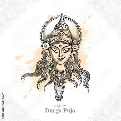 Hand draw happy durga puja festival indian holiday sketch background