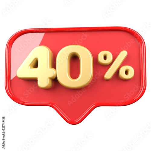 sign 3d number 40 percent gold