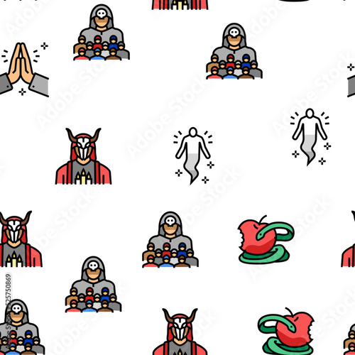 Religion, Prayer Cult And Atheism vector seamless pattern
