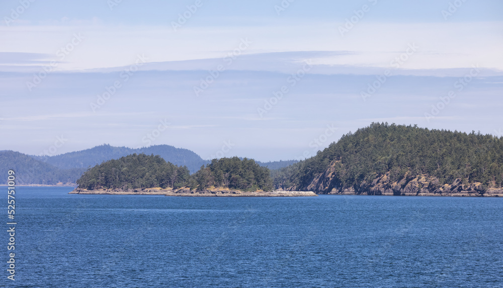 Canadian Landscape by the ocean and mountains. Summer Season. Gulf Islands near Vancouver Island, British Columbia, Canada. Canadian Landscape Background
