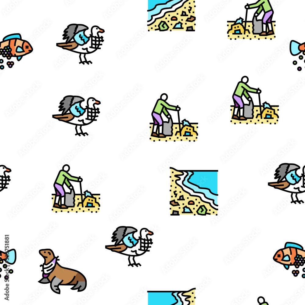 Plastic Waste Nature Environment vector seamless pattern