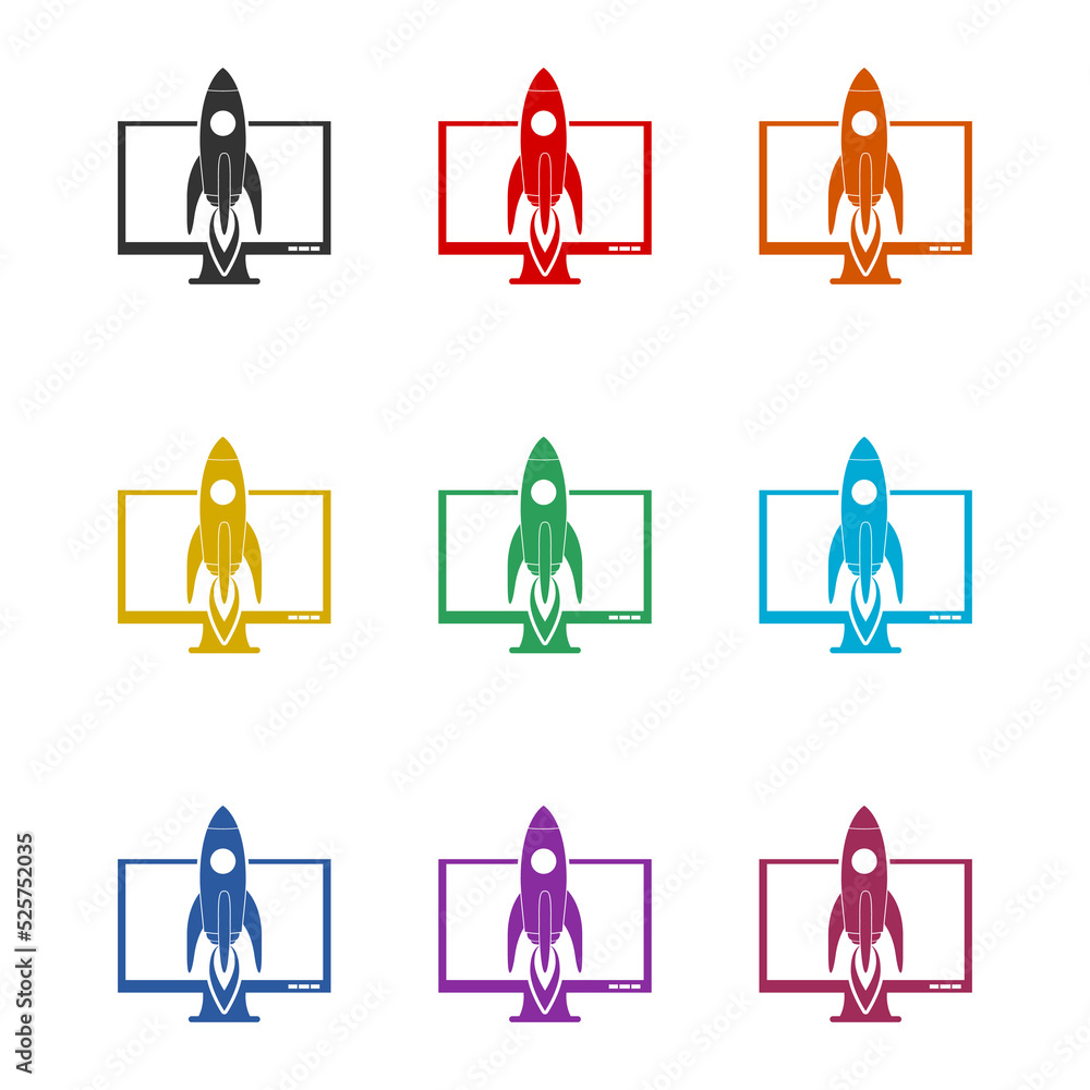 Rocket tech logo design. Set icons colorful Rocket tech logo design. Set icons colorful