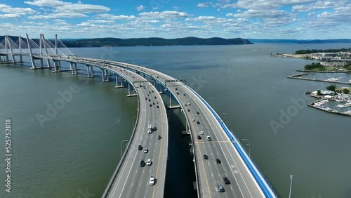 Aerial of new modern Tappan Zee Bridge over Hudson River. Gov. Andrew Cuomo toll road thruway interstate. photo