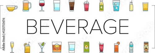 beverage drink juice fresh water icons set vector