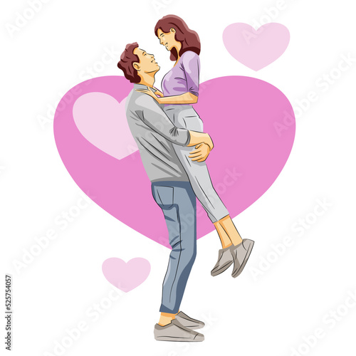 Man lift woman couple in love romance