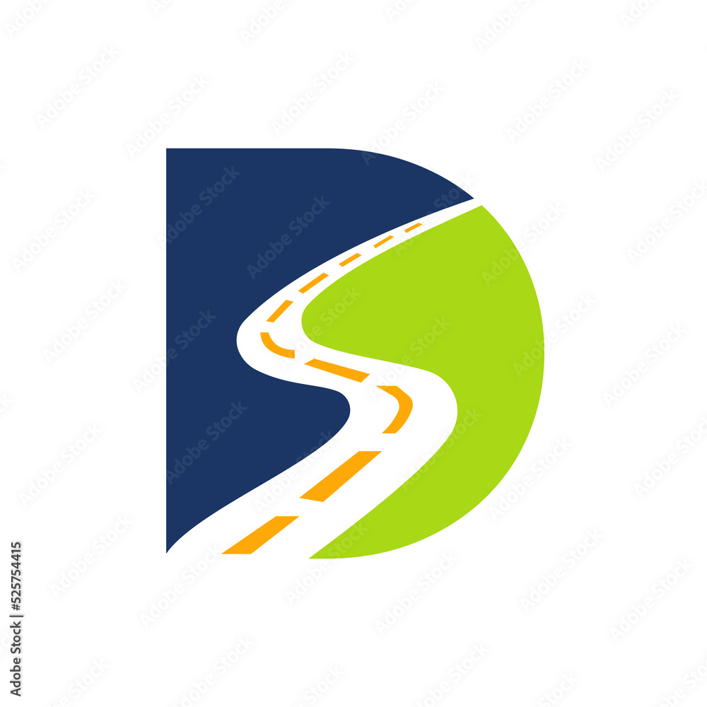 Letter D Transportation Logo Based On Road Path Symbol Vector Template ...