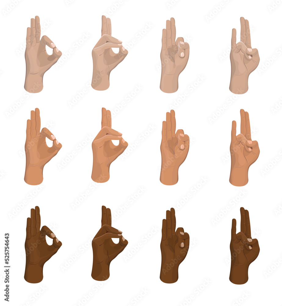 Fototapeta premium Mudras icon set. Hand spirituality hindu yoga of fingers gesture. Technique of meditation for mental health.