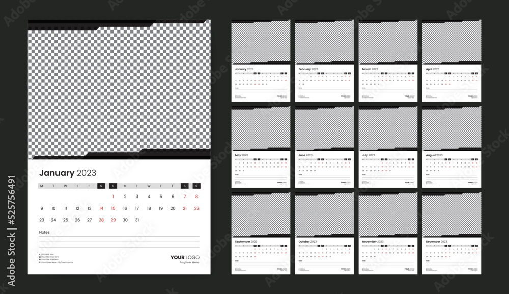 Wall Calendar Template Design for 2023 year, Monthly Creative Calendar