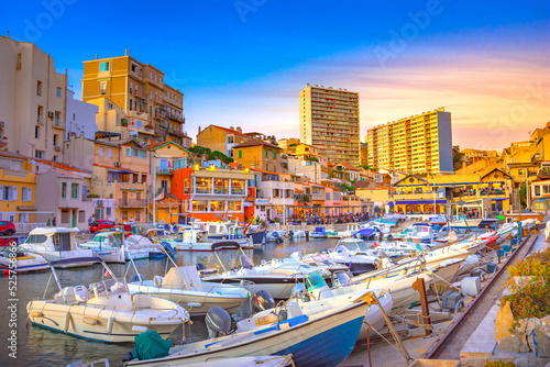 Small colorful old harbor of the Vallon des Auffes, Marseilles, France photo