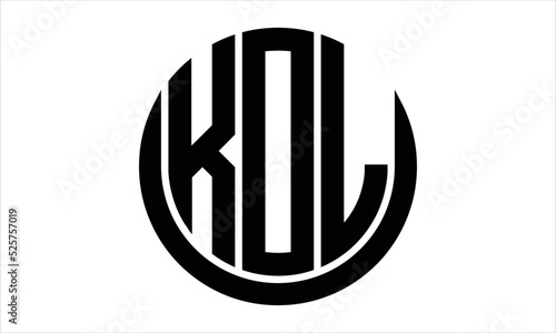 KOL three letter circle logo design vector template.  monogram symbol on black & white.