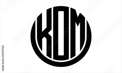 KOM three letter circle logo design vector template.  monogram symbol on black & white.