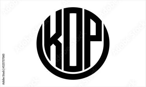 KOP three letter circle logo design vector template.  monogram symbol on black & white.