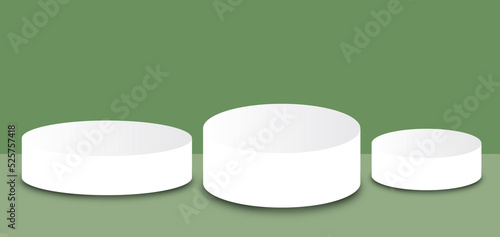 White cylinders on green floor room background created by illustration 3d render, Product presentaion and promote advertisement to sell goods design application online concept
