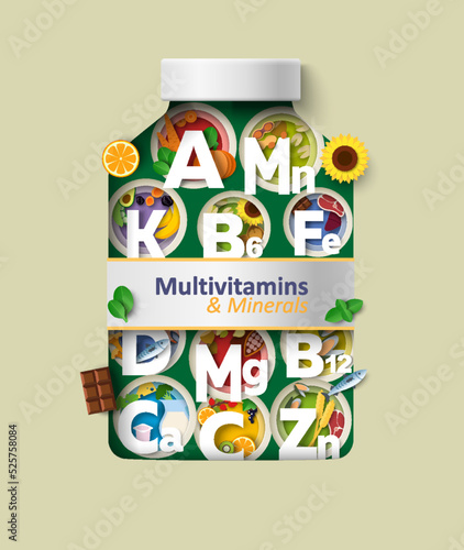 Vitamin and mineral supplement in vector bottle