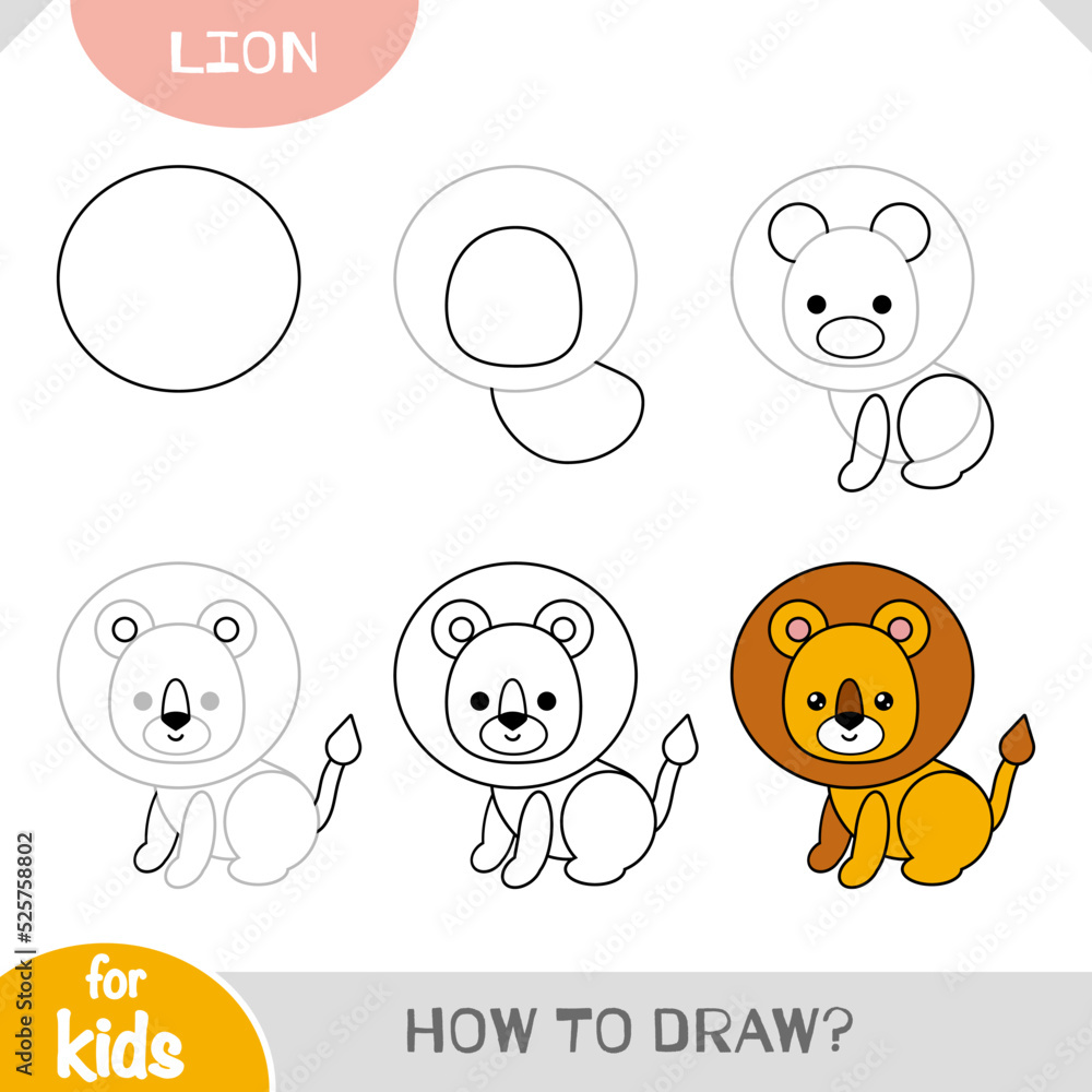 How to draw Lion for children. Step by step drawing tutorial Stock ...