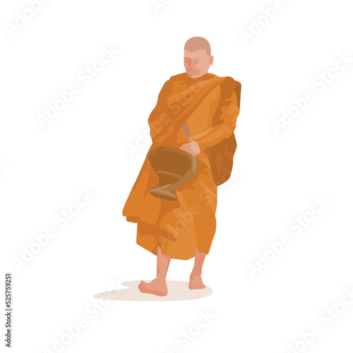 Buddhist monk walking alms round, vector illustration and design.