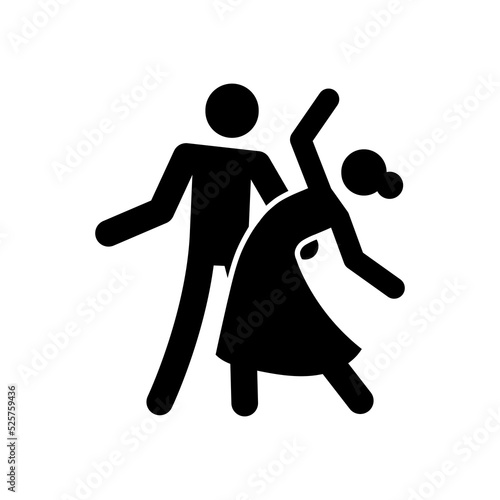 Dance couple stick figure icon. Black ballroom pictogram waltz, tango dancing man and woman. Vector illustration.