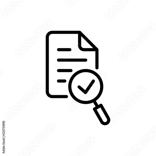 Audit icon. Simple outline style. Review, overview, verification, business concept. File document with checkmark magnifying glass. Thin line vector illustration isolated on white background. EPS 10.