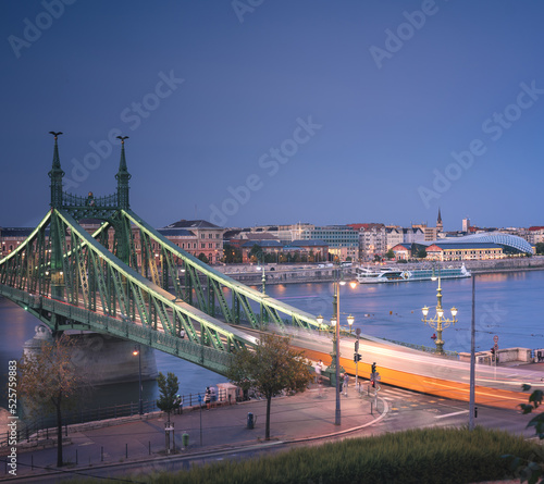 Iconic bridge of Budapest, Liberty Bridge in summer at night