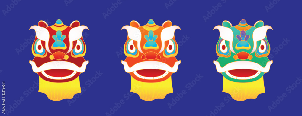Lion dance head collection illustration Stock Vector | Adobe Stock