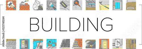 construction crane house work icons set vector