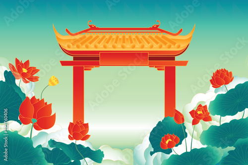 Chinese temple in lotus garden
