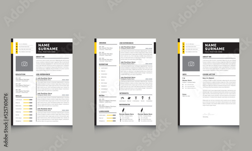 CV & Cover Letter Black or yellow and White Minimal Resume Layout Kit
