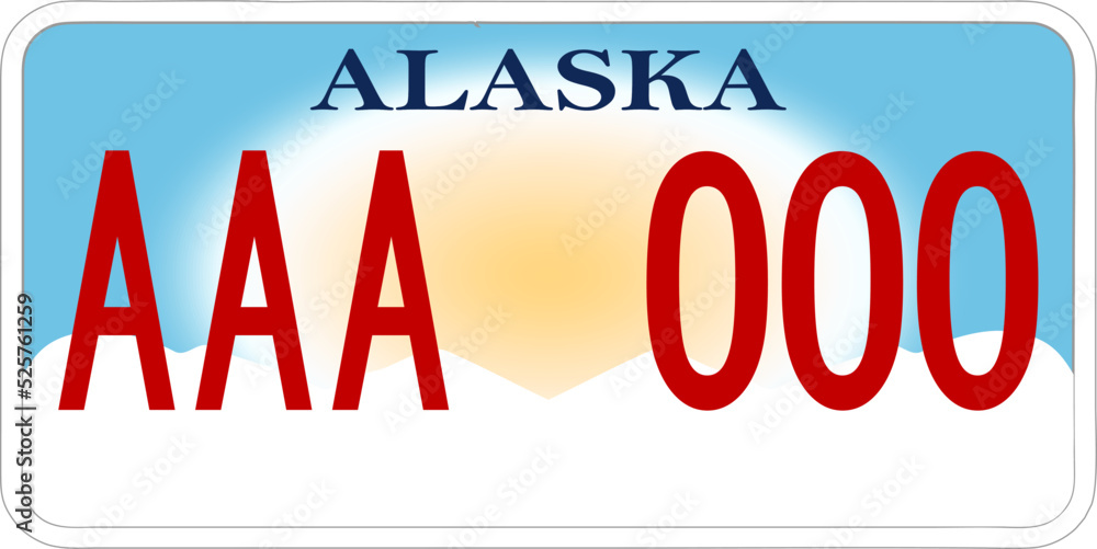 Vehicle license plates marking in Alaska in United States of America, Car plates. Vehicle