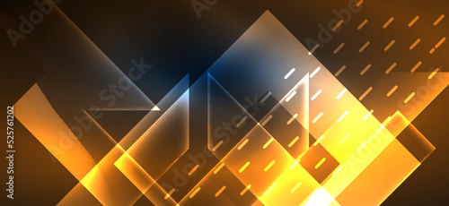 Background neon glowing lines and geometric shapes. Lights in the dark wallpaper for concept of AI technology, blockchain, digital, communication, 5G, science