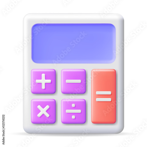 3D Modern Calculator Isolated on White. Mathematics Icon. Addition, Subtraction, Multiplication and Division Buttons. Arithmetic Operations. Financial Math Device Calculate. Vector Illustration