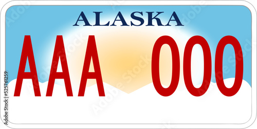 Vehicle license plates marking in Alaska in United States of America, Car plates. Vehicle license numbers of different American states. Vintage print for tee shirt graphics,sticker and poster