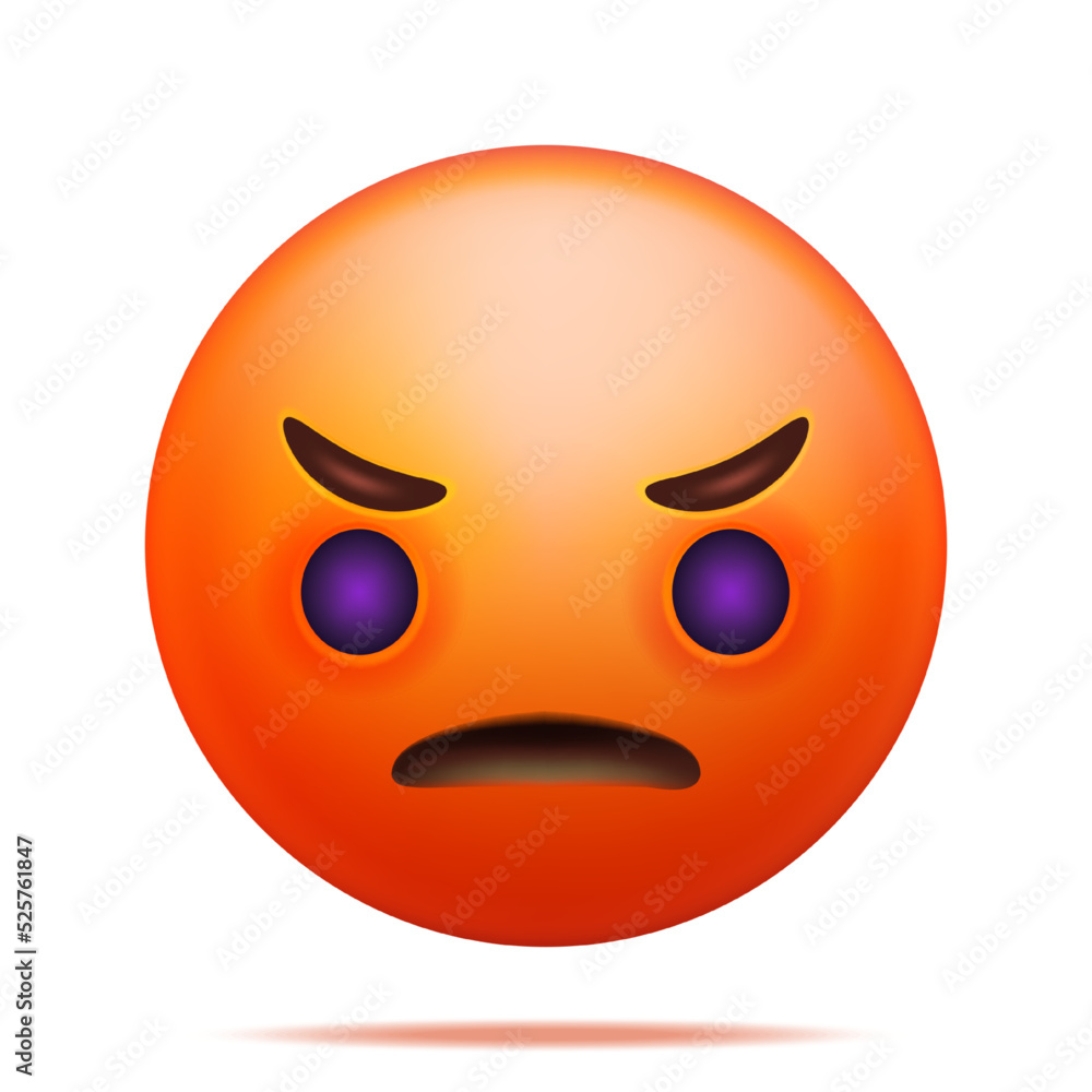 Fototapeta premium 3D Red Angry Emoticon Isolated on White. Render Angry or Sad Emoji. Unhappy Face. Communication, Web, Social Network Media, App Button. Realistic Vector Illustration