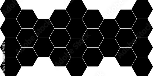 Black hexagon, honeycomb, design element, pattern with no strokes. Isolated png illustration, transparent background. Use for photo collection, collage, overlay, montage, clipping, layer mask.