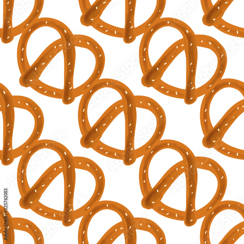 Seamless pattern with traditional snack pretzel illustration on white background