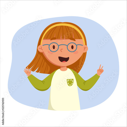 Happy girl cartoon illustration. Vector illustration isolated on colorful background. Ideal for kids posters and cards