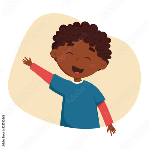 Happy black-skinned boy with curly hair cartoon vector collection. Ideal for kids posters and cards
