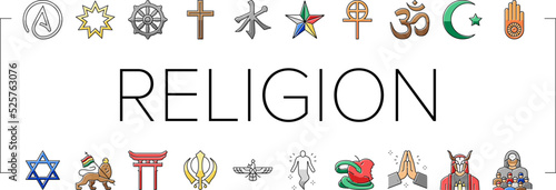 Religion, Prayer Cult And Atheism Icons Set Vector