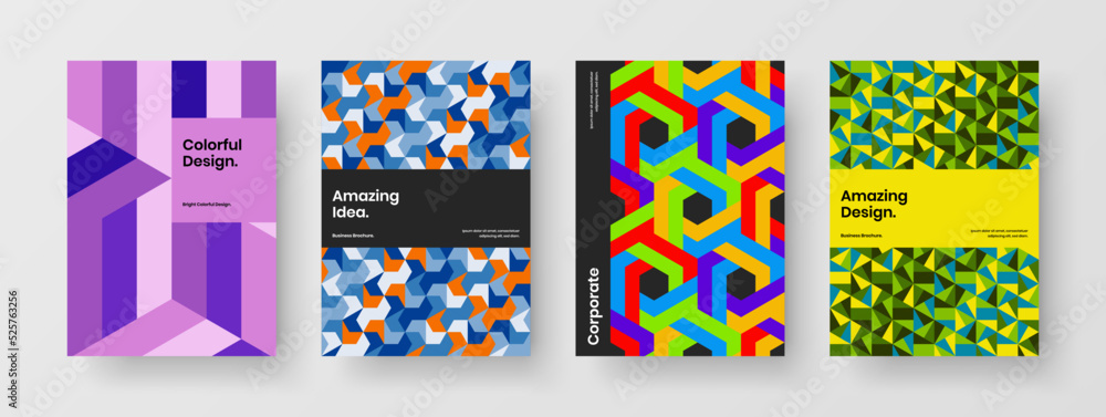 Modern front page A4 design vector illustration set. Minimalistic geometric tiles booklet template composition. Modern front page A4 design vector illustration set. Minimalistic geometric tiles booklet template composition.