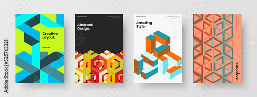 Unique mosaic tiles booklet template composition. Modern corporate brochure design vector illustration collection.
