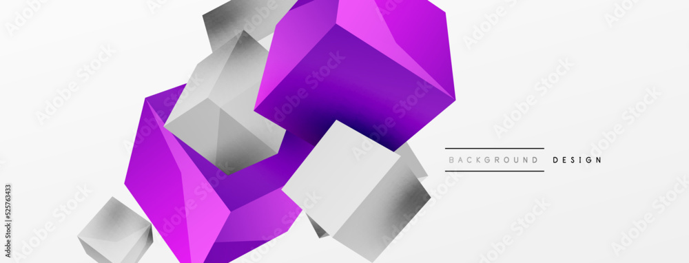 3d cubes vector abstract background. Composition of 3d square shaped basic geometric elements. Trendy techno business template for wallpaper, banner, background or landing