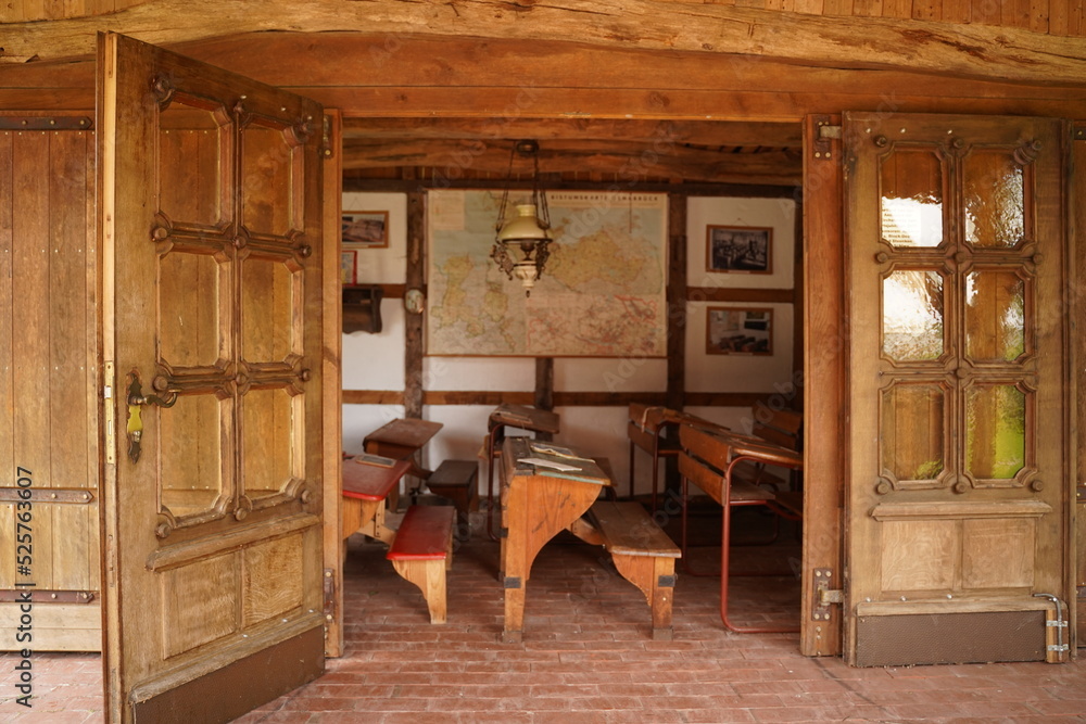 An old German school classroom, a historical landmark. Stock Photo